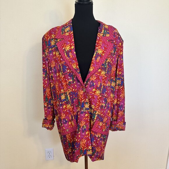 Vtg Carole Little Womens Blazer Jacket XL Colorful Abstract Geometric Red 90s - Picture 7 of 10